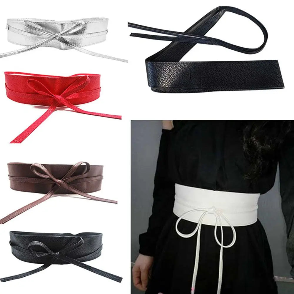 Dress Accessories Soft Leather for Female Elegant Bow Belt Dress Belt Wide Self Tie Wrap Around Waist Band Ladies  Girls Belt