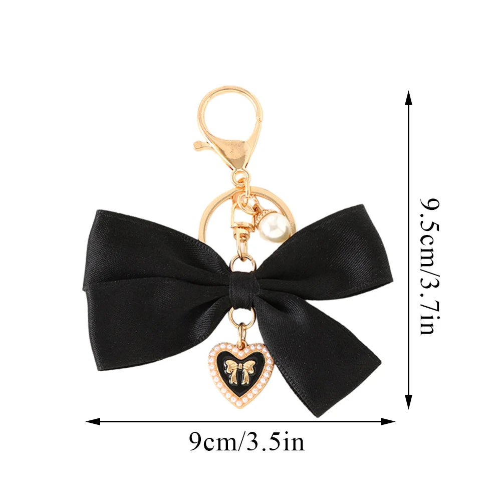 Imitation Pearl Keychain Sweet Fashion Ribbon Bowknot Keyring Accessories Metal Buckle Women Bag Charms Best Gifts Jewelry