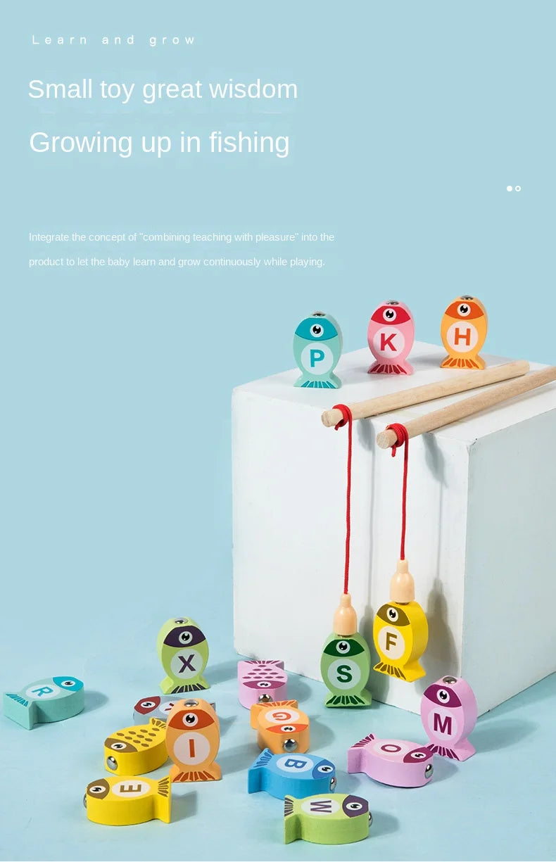 Kids Wooden Fishing Game Toys Gifts Early Education Alphabet Numeric Cognitive Toys Children Interactive Games Toys for Gifts