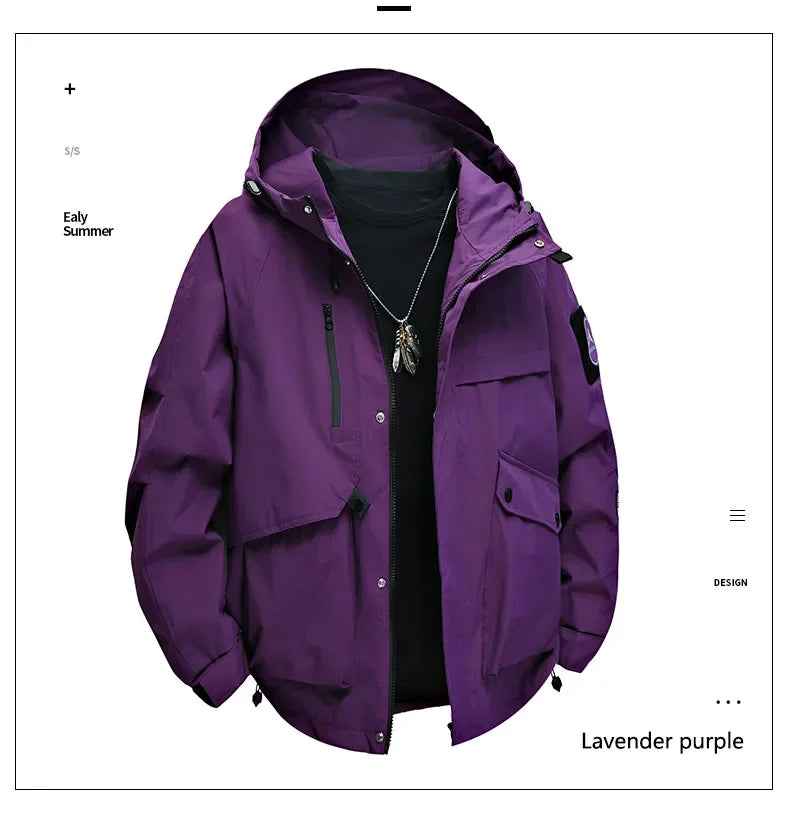 Men's workwear down jacket, American color-blocked hooded jacket for autumn and winter, cool and casual coat for teenagers