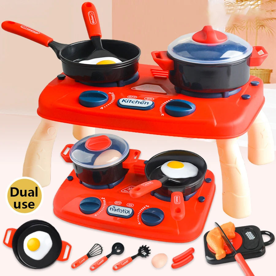 Children's Kitchen Cooking Pretend Play, Simulated Stove Toy with Light and Sound Effects, Girls' Role-Playing Cooking Set, Parent-Child Interactive Holiday Toy