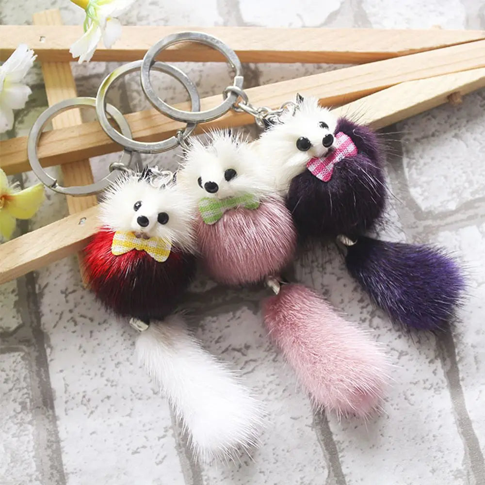Women Cute Pom Accessories Pendant Car Keyring Backpack Mink Fur Key Ring Key Chains Keychain