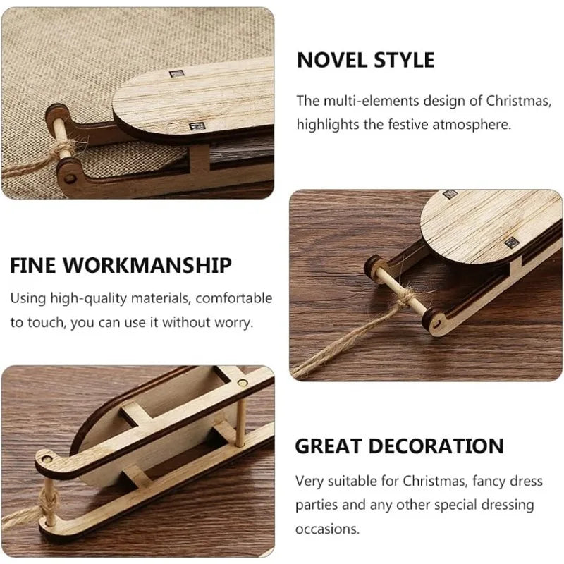 Christmas Sleigh Ornament Wooden Decor Wood Crafts Home Decorations Mini Sled Miniature Sleigh Xmas Decor Christmas Crafts