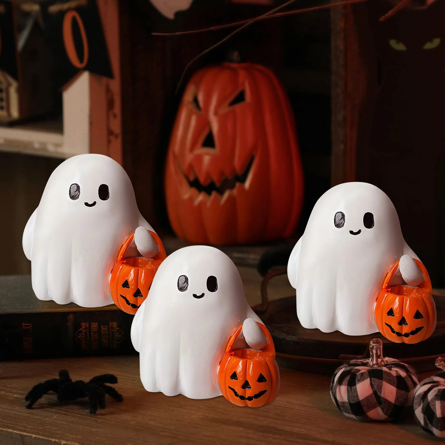 Halloween Resin Ghost Pumpkin Ornament Cute Desktop Decor Creative Home Craft