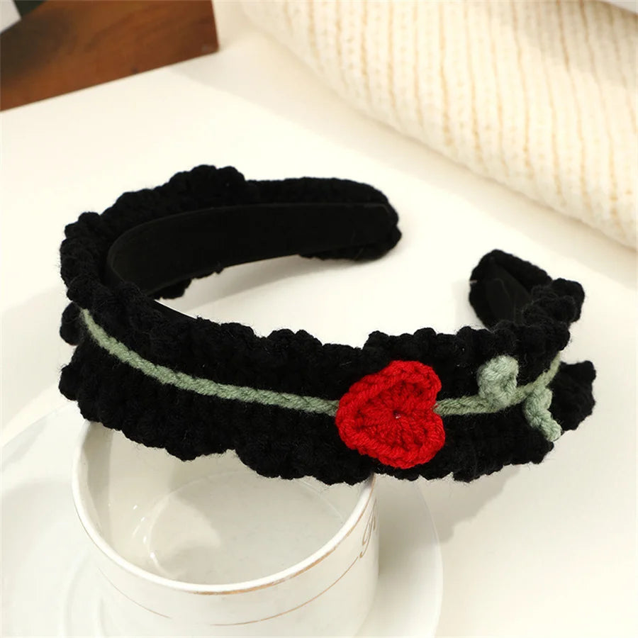 Fashion children's hair accessories winter hand-knitted wool headband lady cute girl heart flower wide headband hair accessories