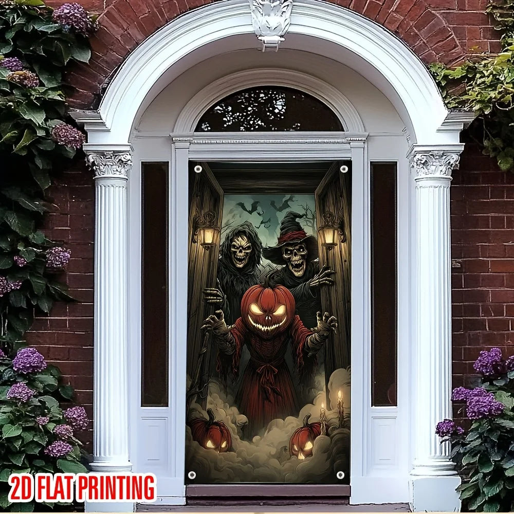 1 Halloween curtain - Ghost Skull Pumpkin decoration - indoor and outdoor hanging decoration, haunted house decoration