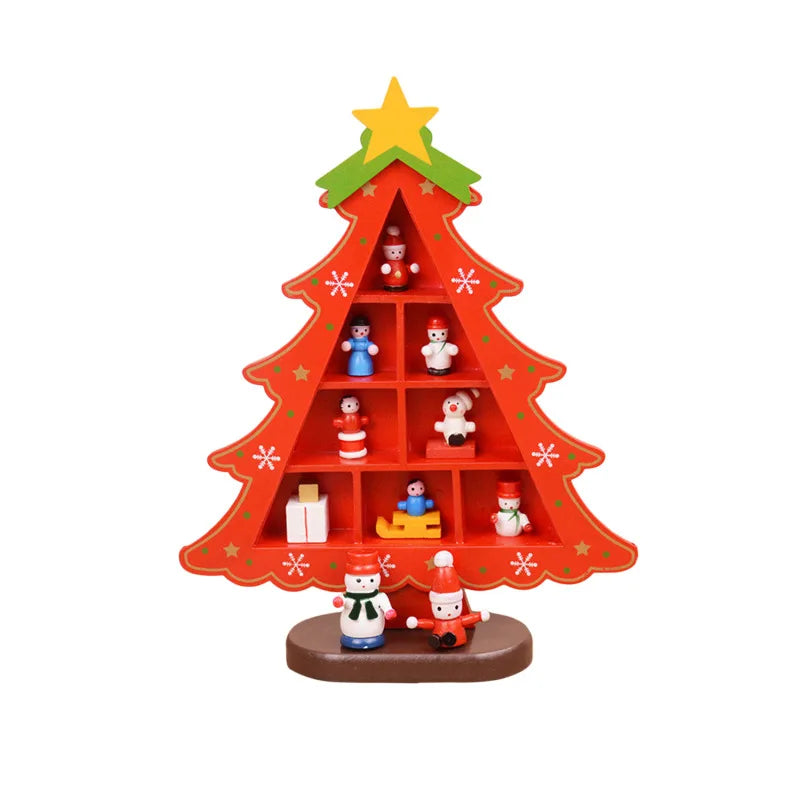 Christmas Decorations Wooden Christmas Tree Creative Scene Layout Ornaments Three-dimensional Red Xmas Table Desktop Decoration