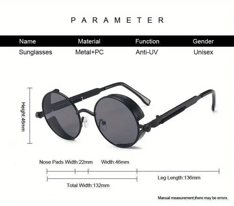 Classic Steampunk Sunglasses for Men and Women Retro Round Metal Frame Sunglasses