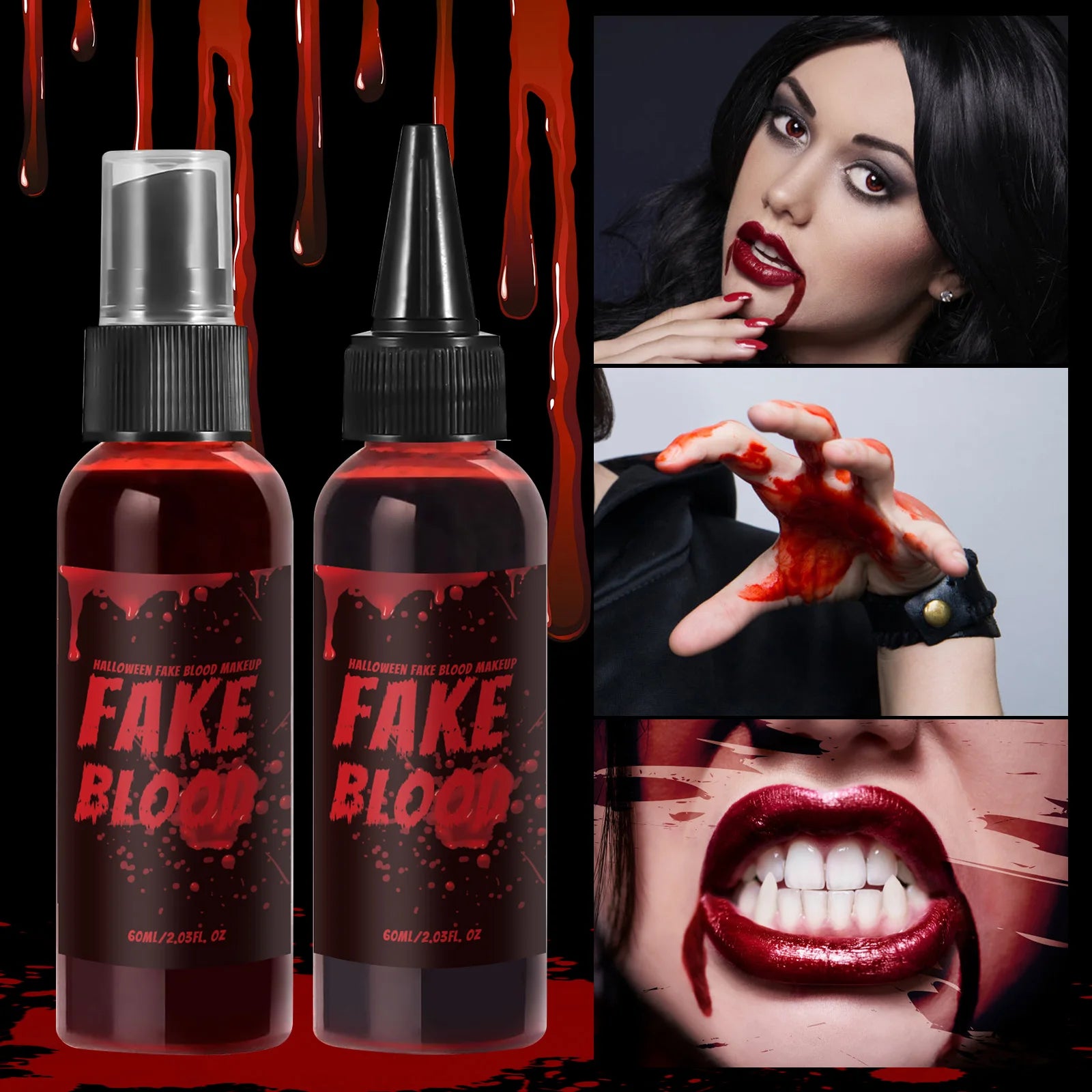 Halloween Fake Blood Makeup Set Realistic Safe Non-Toxic Stage Blood Washable Fake Make-up Blood for Costume Party Scary Effects