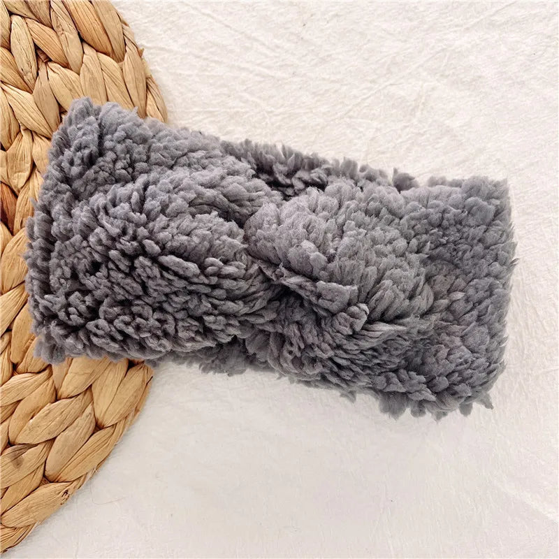 Winter Headband for Mother Girls Hair Accessories Teddy Fabric Head Wrap Soft Twist Knot Turban Ear Warmer Vintage Hairbands