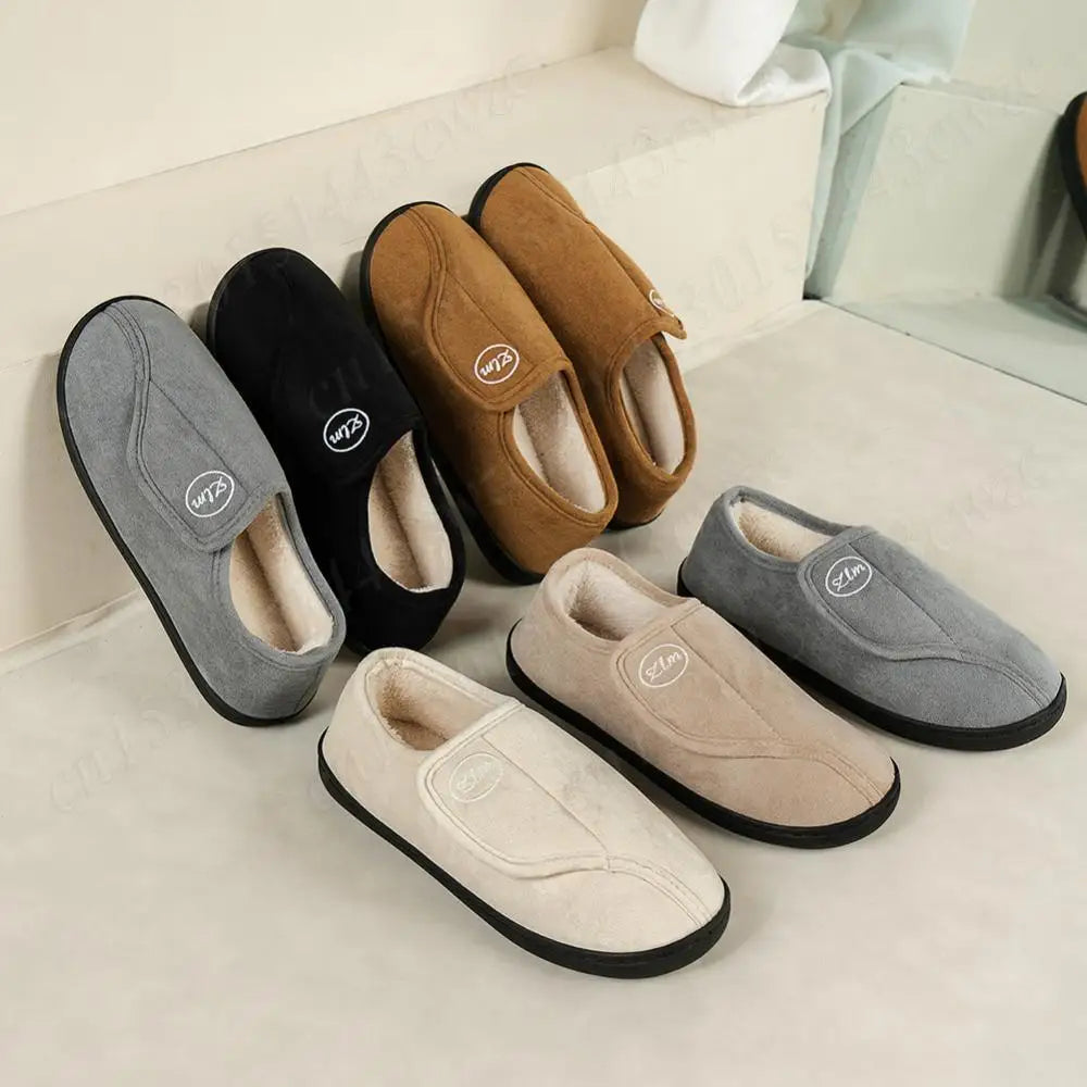 House Shoes for Men Suede Leather Slippers Non-Slip Slip-on Shoes Comfy Warm Plush Indoor/Outdoor for Diabetic Swollen Feet