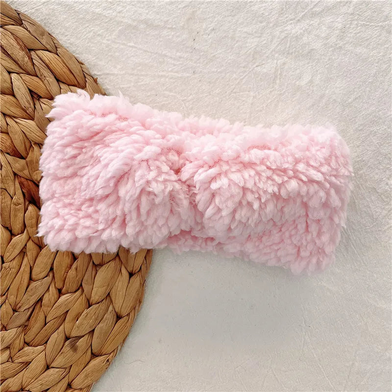 Winter Headband for Mother Girls Hair Accessories Teddy Fabric Head Wrap Soft Twist Knot Turban Ear Warmer Vintage Hairbands
