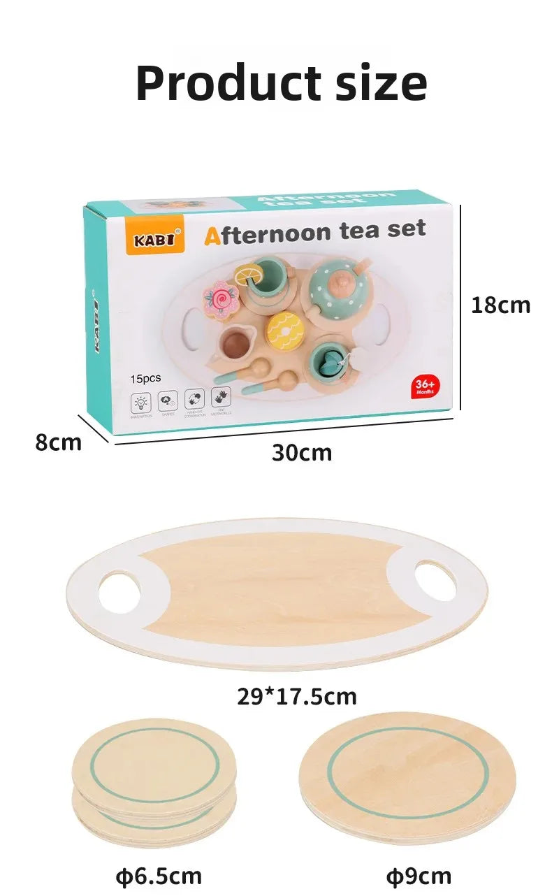 Kids Wooden Afternoon Tea Set Toys Kitchen Accessories Tea Party Food Play Early Educational Toys for Toddlers Girls Boys Gifts