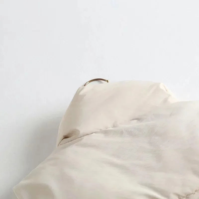 Winter Women Solid Loose Vest Fashion Drawstring Stand Collar Long Vest Jacket  Cotton Padded Women Windproof Warm Waistcoat