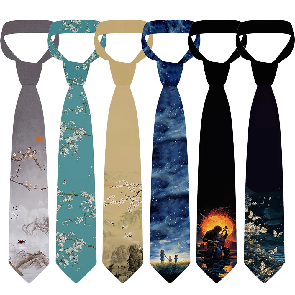 Fashion new cartoon oil painting accessories tie men and women general high-quality popular men's tie suit business wedding