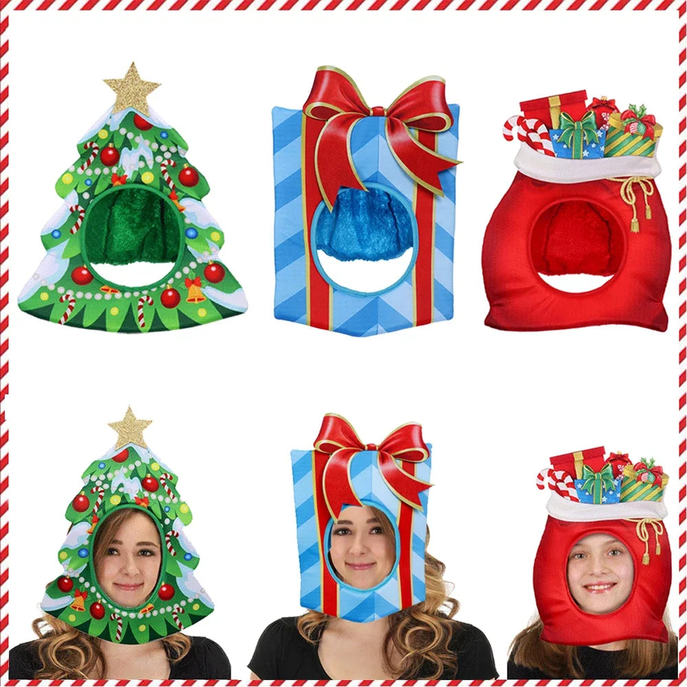 Christmas Funny Hat Novelty Christmas Tree Chips Gift Shaped Mask Cap Headgear Xmas Party Prop New Year Navidad Decoration Favor