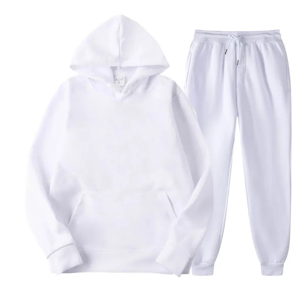 Men Tracksuit 2 Pieces Sets Hooded Sweatshirt +Drawstring Pants Male Hoodies Running Sportswear Men Women Autumn Sportwear