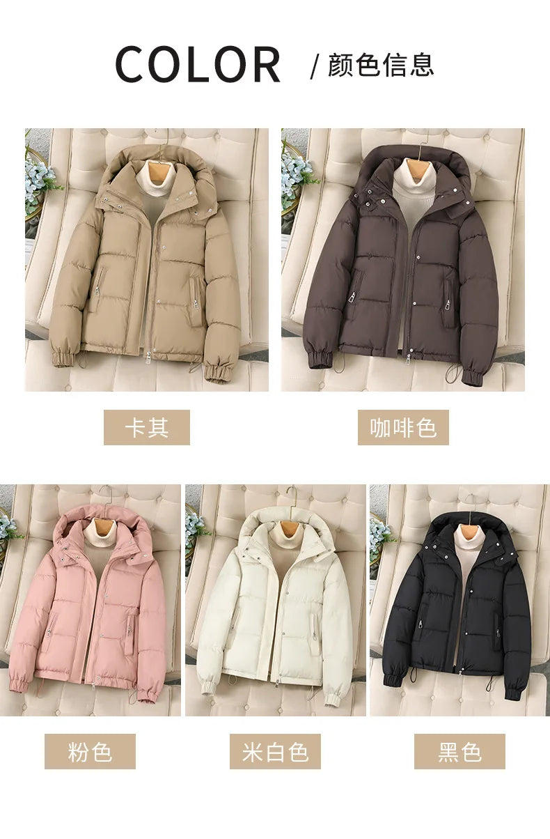 Women Autumn Winter Short Down Jacket 2025 New Plus Size Loose Cotton Padded Jacket Women Hooded Warm Casual Jacket Women Parkas