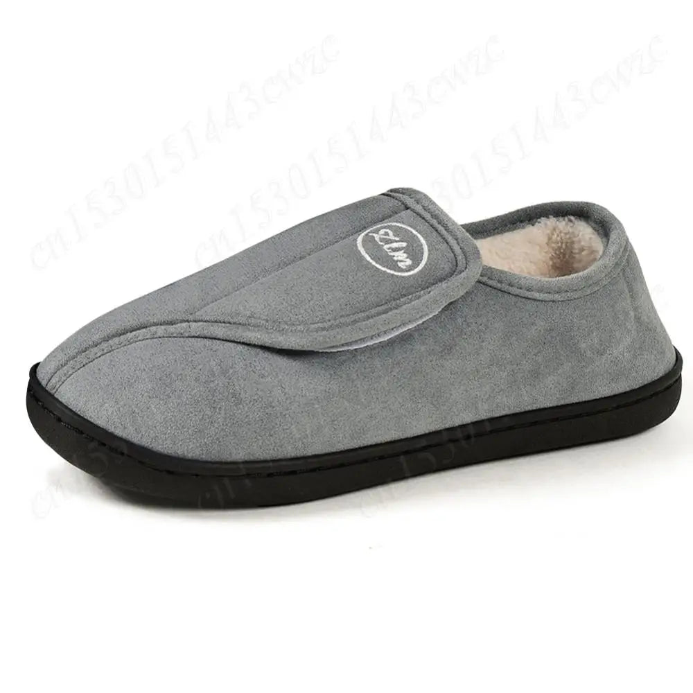 House Shoes for Men Suede Leather Slippers Non-Slip Slip-on Shoes Comfy Warm Plush Indoor/Outdoor for Diabetic Swollen Feet