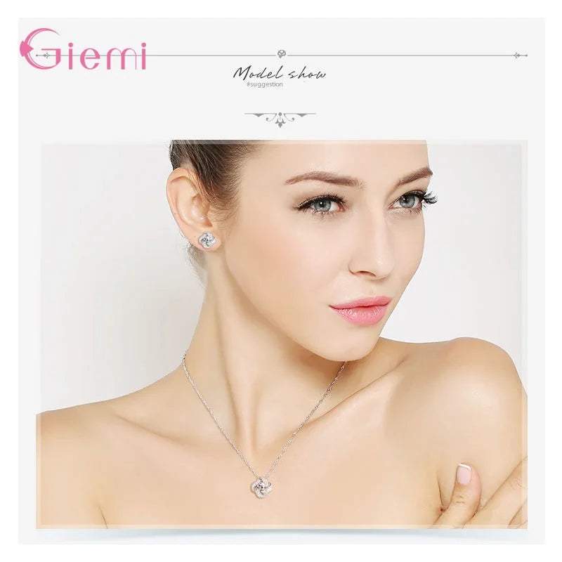 Hot Sale Bridal Wedding Jewelry Set 925 Silver Endless Love Necklace Earrings Rings For Women Engagement Anelli Trendy Jewellery