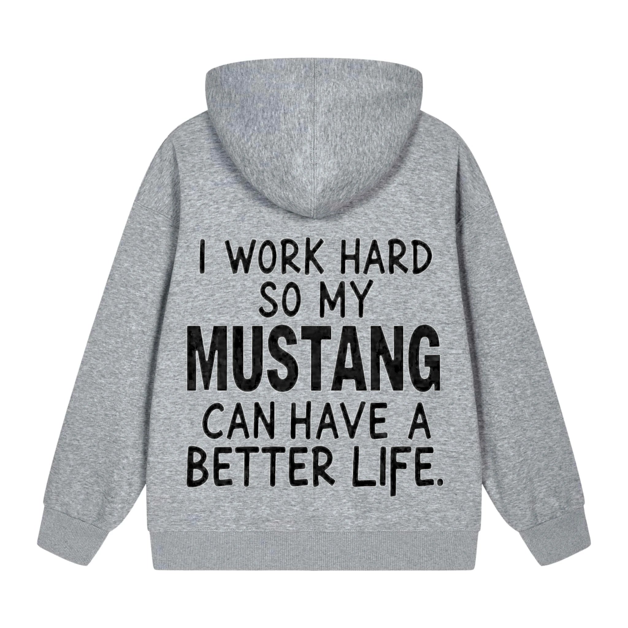 Men's Hooded Jacket Black Mustang Text Print Casual Daily Wear Fashion Streetwear Top Quality Comfortable Sweatshirt