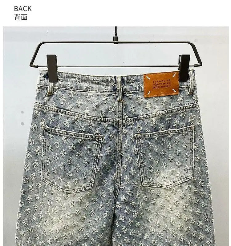 Street American Clothing Retro Embroidery Printed Jeans Fashion Brand Internet Celebrity Design Men Y2K Wide Leg Hip Hop Jeans