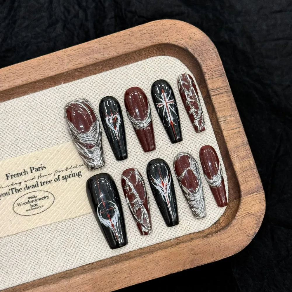 “Halloween Collection” Cross-Border Export Funny Pumpkin Halloween Atmosphere Handmade Nail Stickers, Press-On False Nails 10pcs