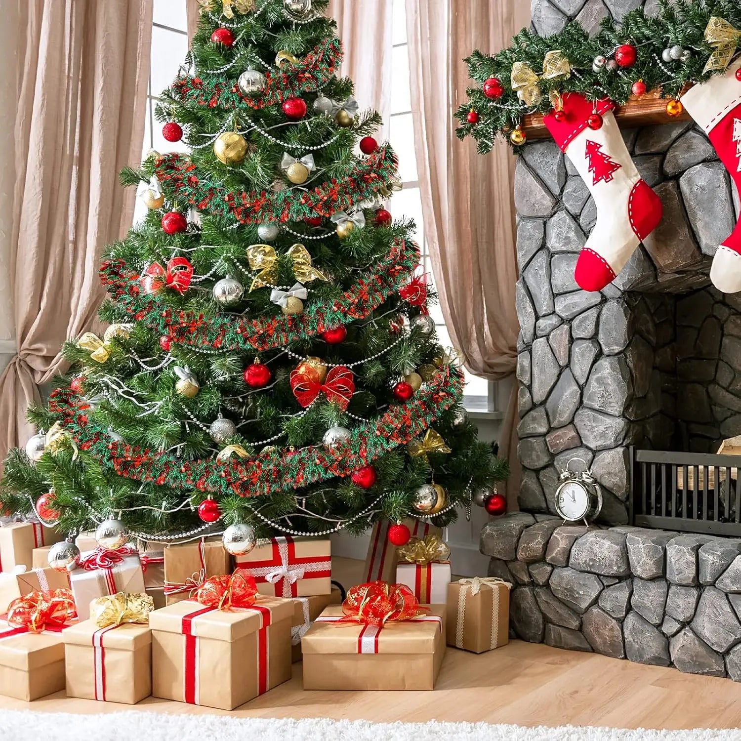 Christmas Tinsel Garlands Decoration Bar Tops Red Green Wreath Xmas Tree Ornaments Party Home Staircase Decor Pendant Prop