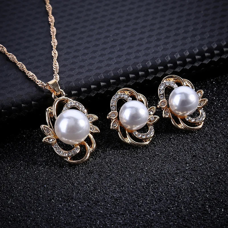 Gorgeous Women Fashion Pearl Necklace Earrings Romantic Bridal Jewelry Set Anniversary Birthday Wedding Valentine's Day Gifts