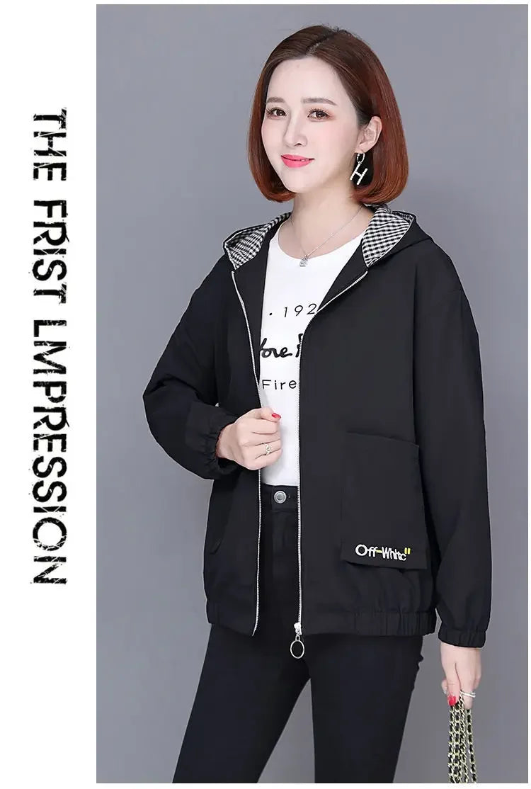 Women'S Clothes Spring Autumn Jacket Top 2025 New Women Windbreaker Korean Loose Casual Hooded Jacket Ladies All-Match Coat