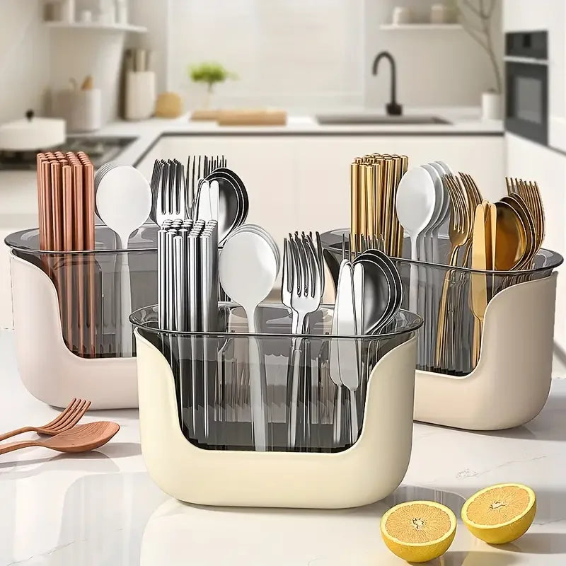Kitchen Storage Spoon Chopstick Silverware Drying Drain Basket Cutlery Holder 3 Compartment Flatware Caddy Kitchen Accessories