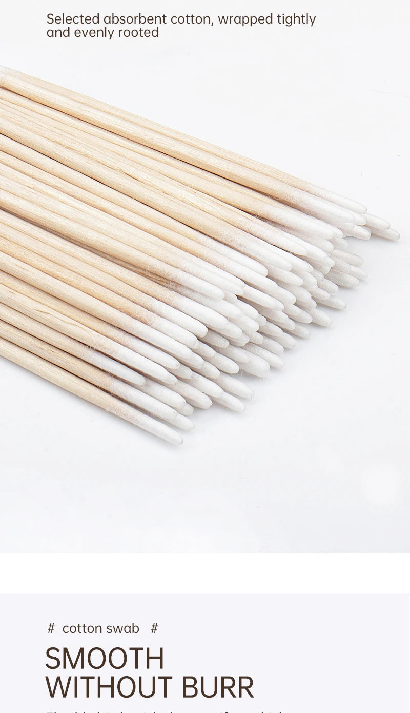 Disposable Ultra-small Double-end Wood Cotton  Swab 100pcs Lint Free Micro Brushes Eyelash Extension Glue Removing Tools