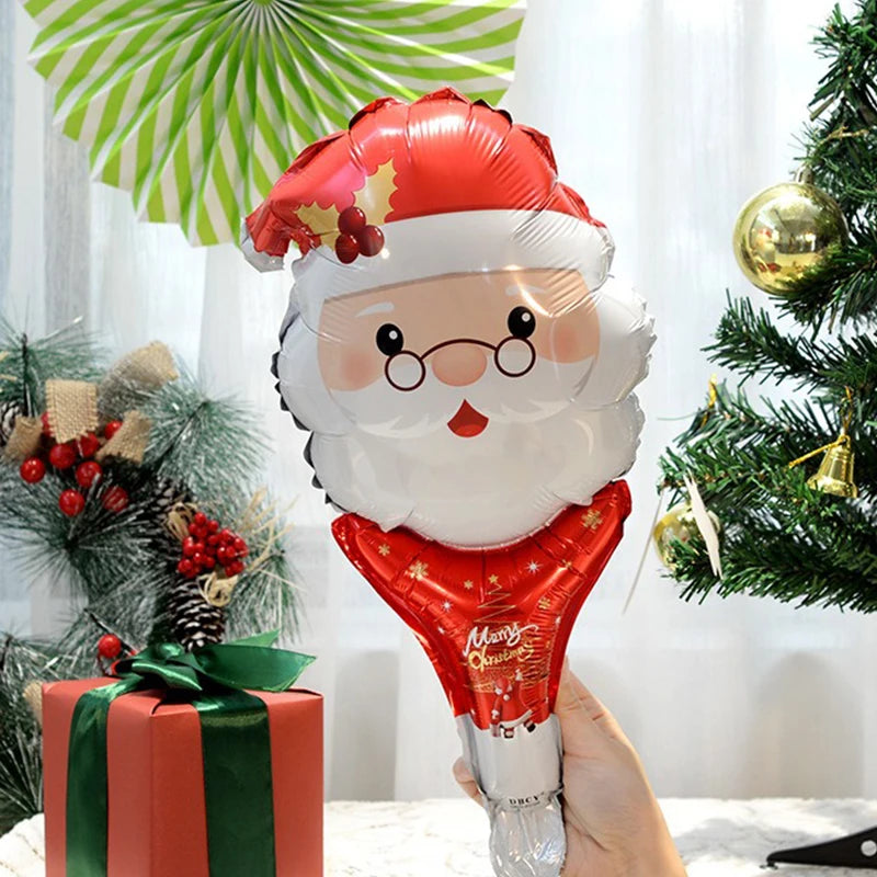 10PCS Christmas Handheld Balloons Santa Snowman Elk Gingerbread Man DIY New Year Merry Christmas Atmosphere Party Decoration ZYF