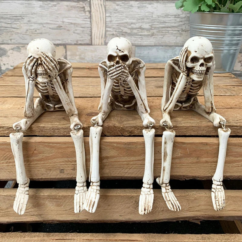 Halloween Statues See Speak Hear No Evil Skeleton Figurine Realistic Skull Decorations Skull Statues Halloween Gothic Home Decor