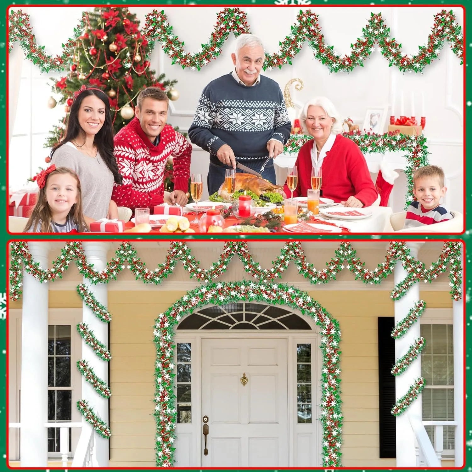 Christmas Tree Ribbon Garlands Xmas Tree Snowflake Banner Stair Railing Noel Ornaments Merry Christmas Decors For Home