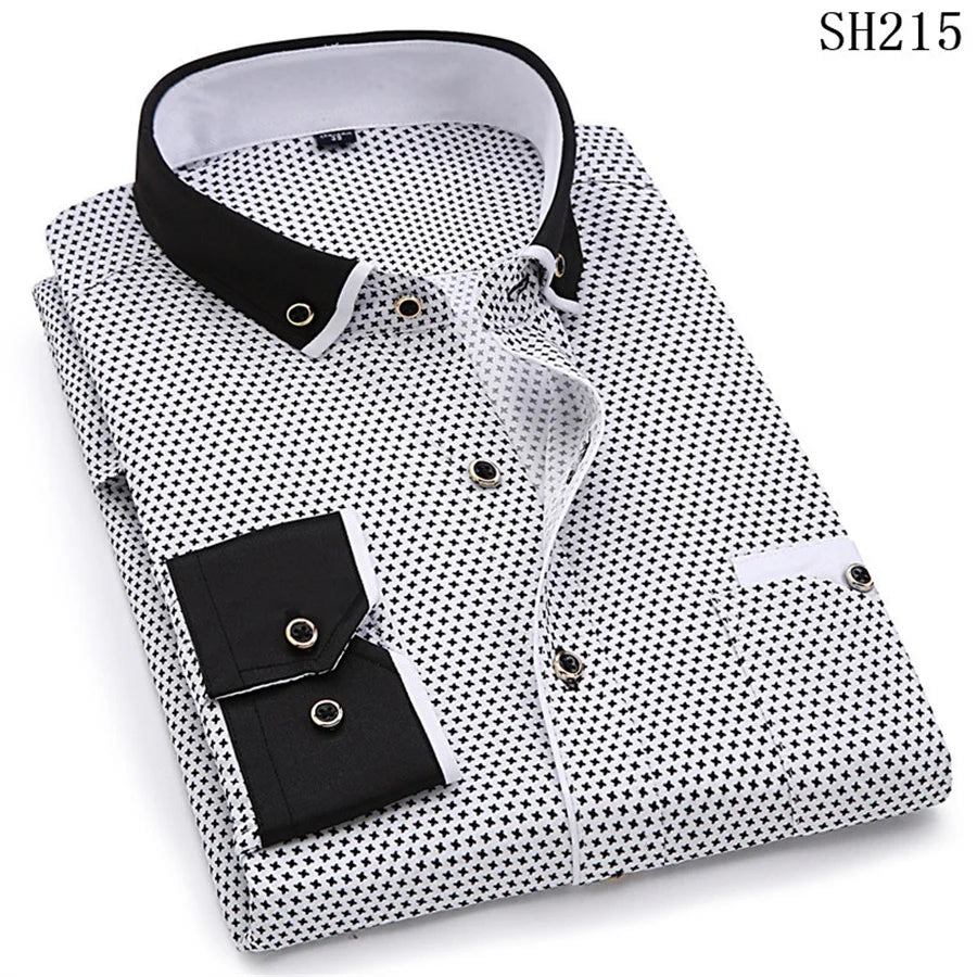 2025 New Printed Men Shirts Long Sleeve Social Business Dress Shirt Casual Slim Fit Man Clothing Button Down Office Wear 5XL