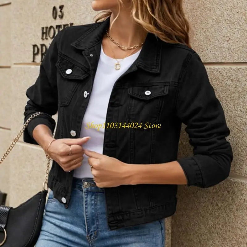 Women's Jean Jacket Short Denims Jacket Long Sleeve Button Down Jean Jacket Casual Loose Cropped Denims Jackets Outwear