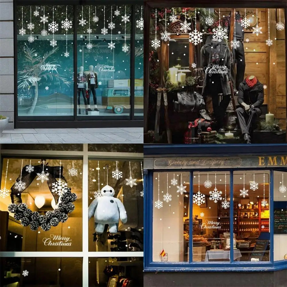 Christmas Wall Window Sticker Decoration Self Adhesive Hanging Snow Snowman Ball Tree Santa Stickers Glass Xmas Decor
