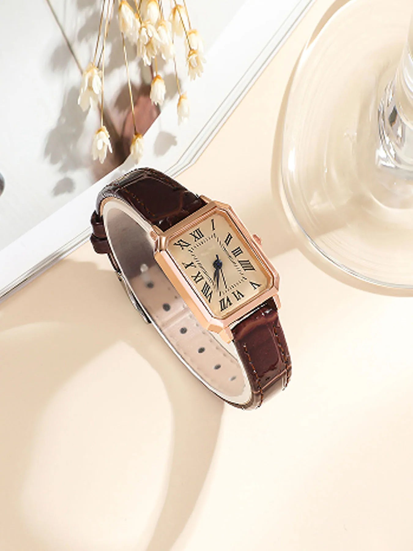 Women's Watch, Quartz Watch, Simple Fashion Casual Watch, Small Elegant Leather Strap, Square Dial with Roman Numerals