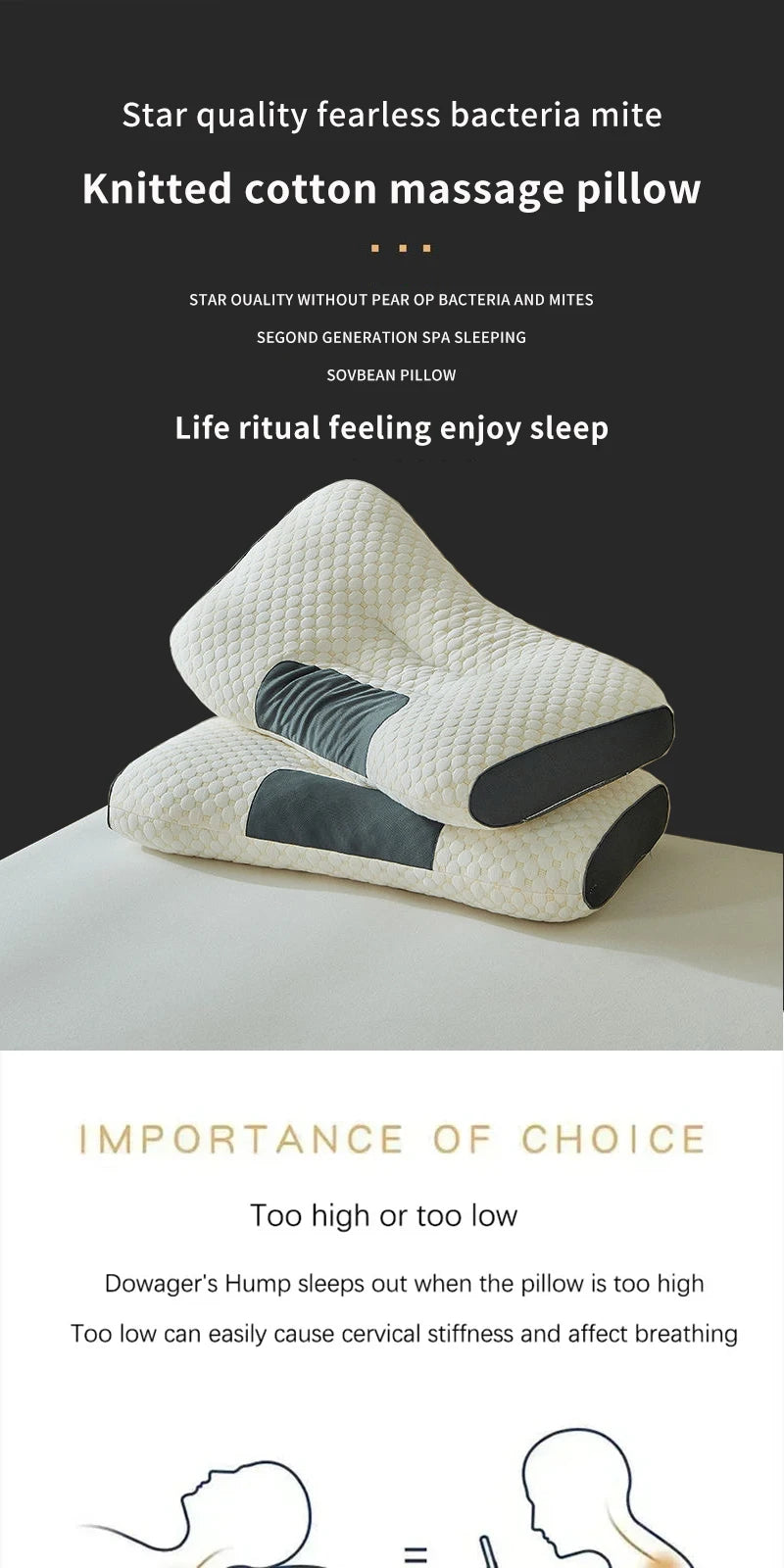 Neck Pillow Help Sleep And Protect The Neck Cervical Orthopedic Household Soybean Fiber SPA Massage Pillow For Sleeping New