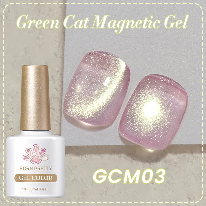 BORN PRETTY 10ml Green Cat Magnetic Gel Ultra Shine Holographic Glitter Semi Permanant Soak Off UV LED Gel Varnish For Manicure