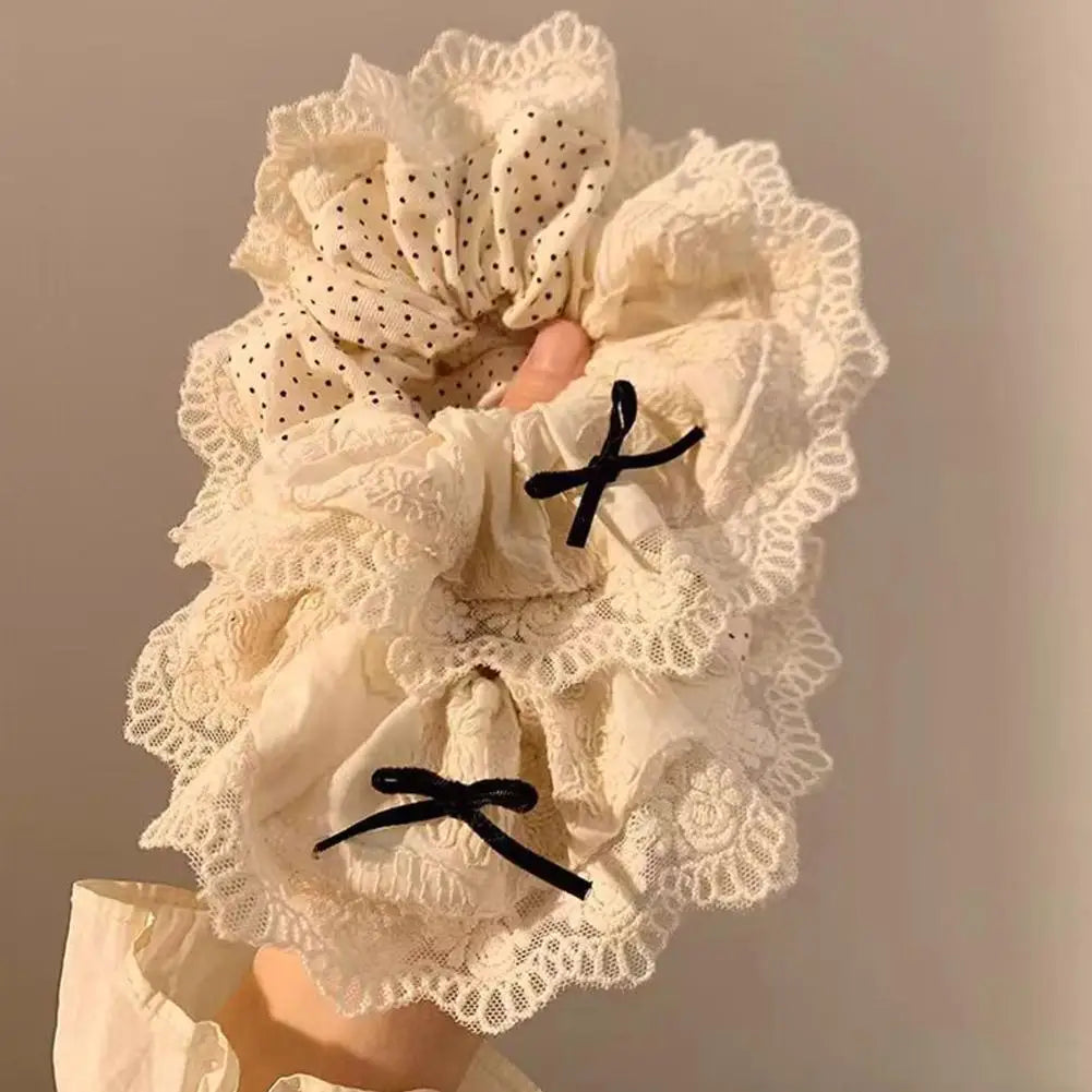 Large Women Lace Scrunchies Elastic Hair Band Ponytail Holder Tie Hair Hoop Scrunchy Rubber Band Women Hair Accessories Headwear