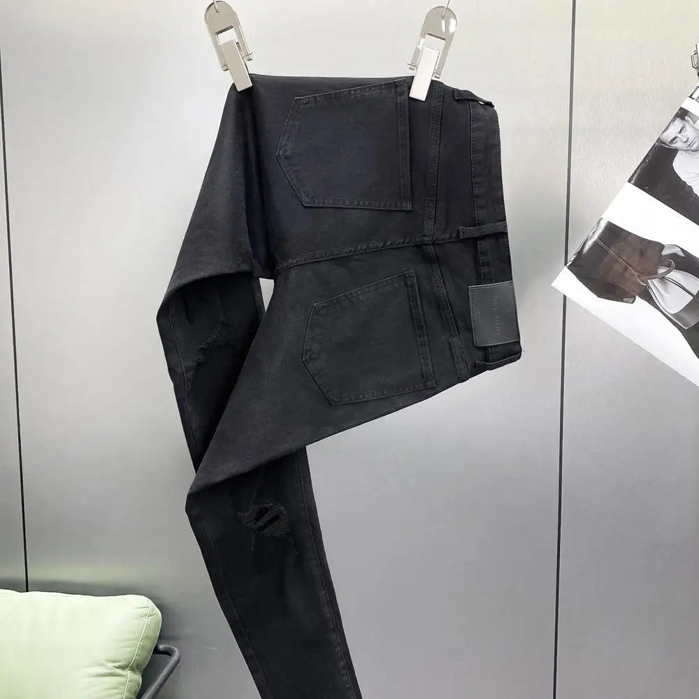 Ripped Jeans Men's Summer Thin Casual Elastic Versatile White Jeans Men's Korean Trendy Pants denim men clothing cargo pants