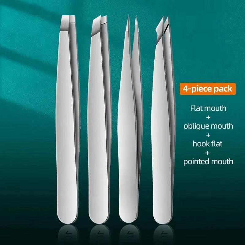 Precision Stainless Steel Tweezers For Eyebrow Hair Facial Hair Removal, Splinter, Blackhead Slant Tip Angle Tip Pointed Tip