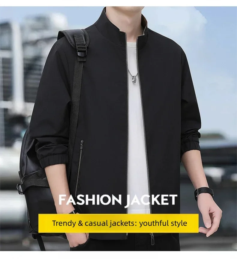 Jacket casual youth jacket stand up collar versatile men's windbreaker  high end men's top for spring and autumn