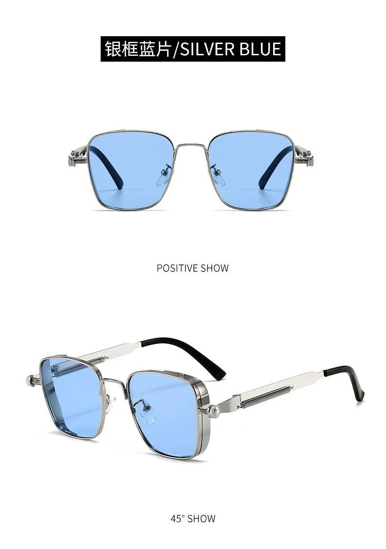 Men Driving Sunglasses Vintage Steampunk Square Sunglasses Metal Frame with Spring Hinges Women Eyepiece Trendy Driver Glasses
