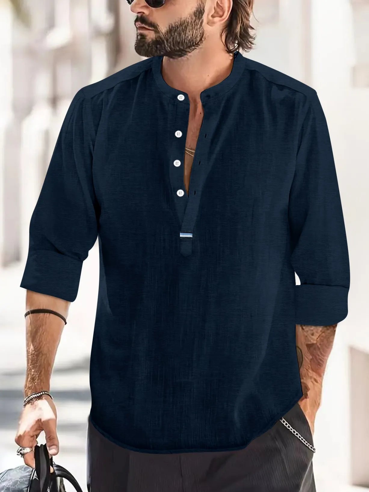 New Cotton Linen Shirts for Men Casual Shirts Solid color Lightweight Long Sleeve Henley Beach Shirts Hawaiian Men T-Shirts Tops