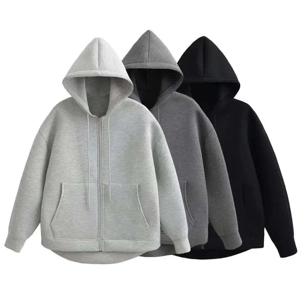 Women Jacket Cozy Hooded Sport Coat for Women with Zipper Closure Big Pockets Elastic Cuffs Fall Winter Fashion Essential