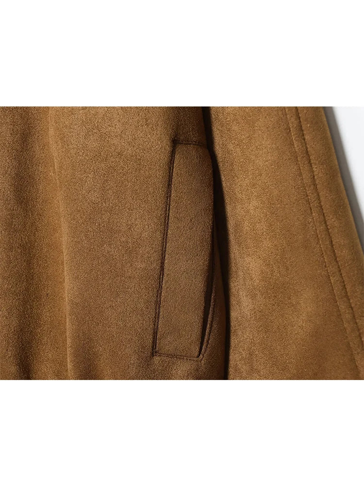 Women's Jacket New 2025 Long Sleeve Suede Drawstring Design Short Jacket Casual Fashion Personality Versatile Lapel Coat