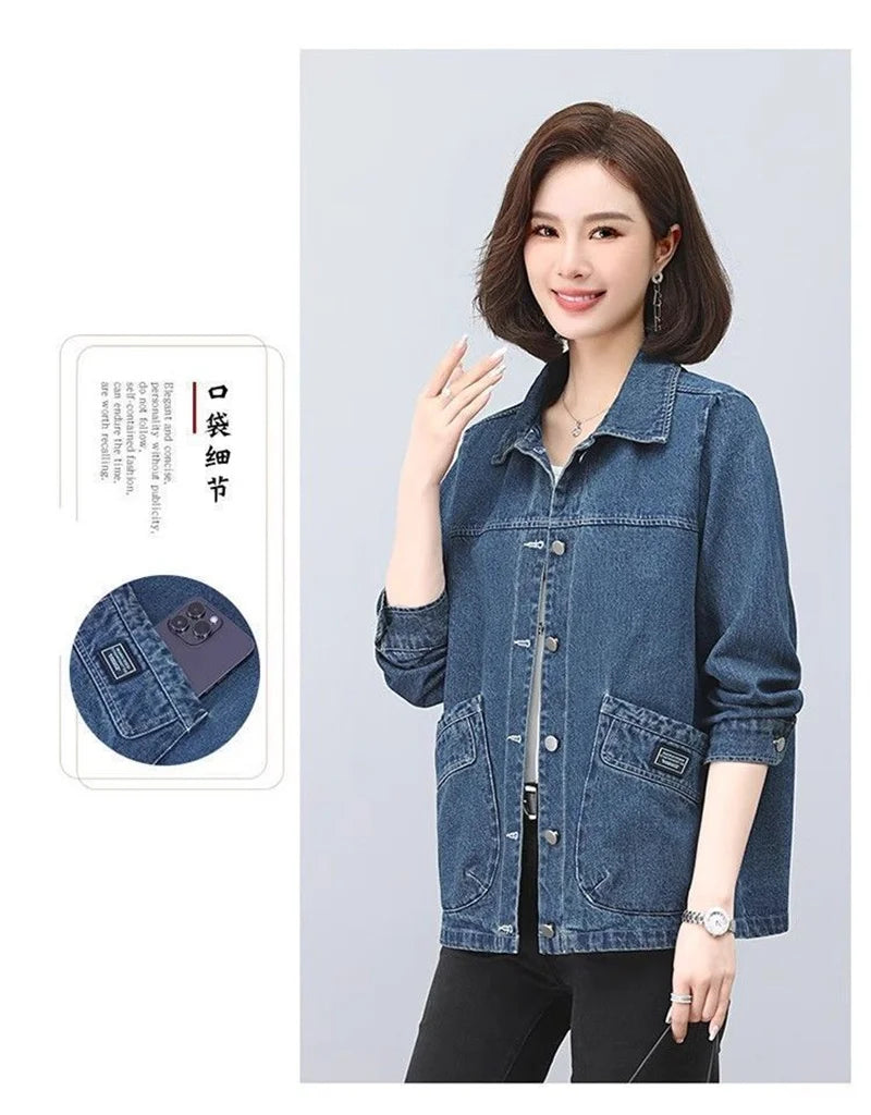 Cowboy Jacket for Women in the Spring and Autumn of 2025 New Loose and Casual Style for Middle-Aged Mothers Short Denim Jacket